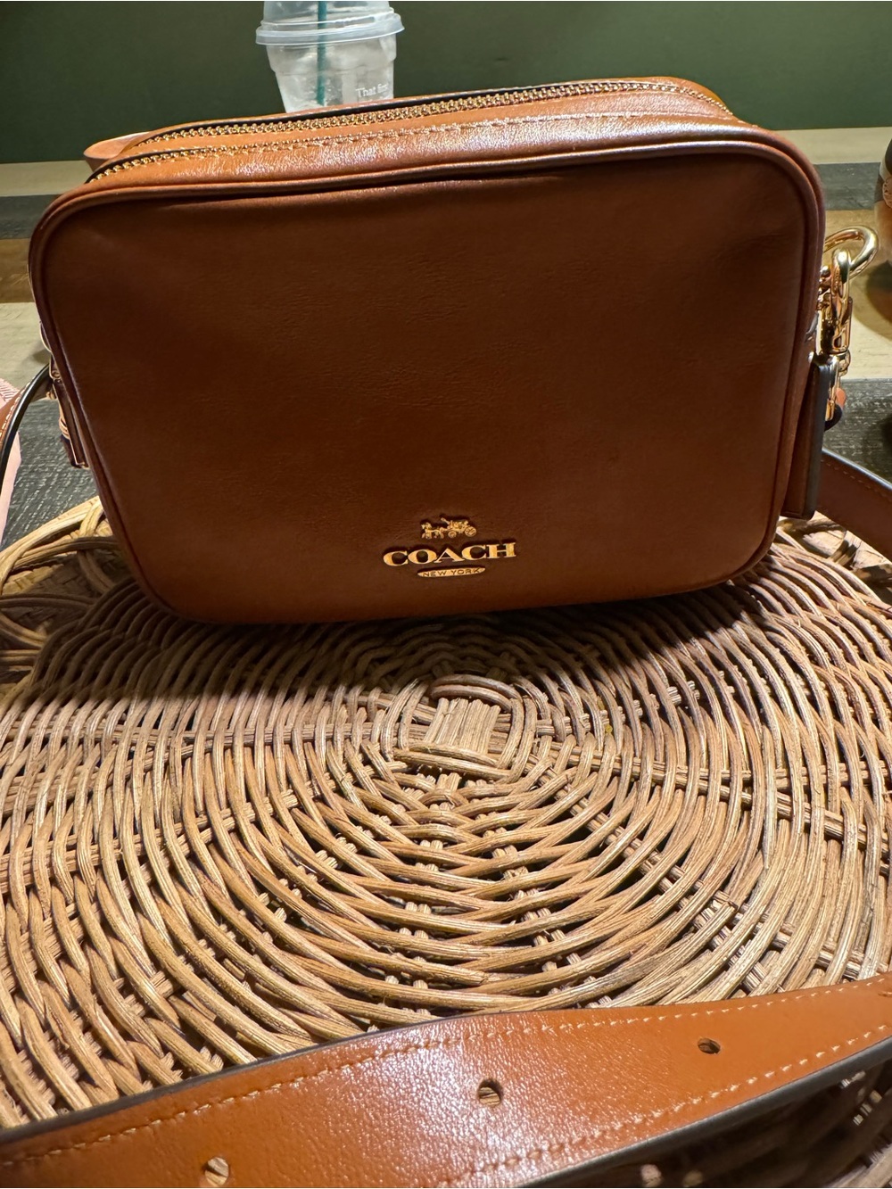 Coach Saddle Brown Leather Camera Bag with Gold Hardware